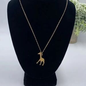 J. CREW Gold Tone Giraffe Animal Pendant Necklace 28" Total Length Safari Africa